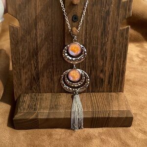 Silver and Peach Pendant Necklace
